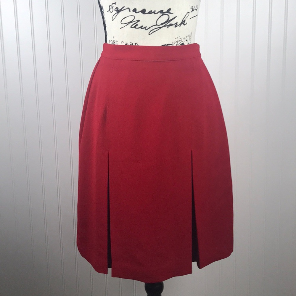 Red Karen Scott Pleated Lined Skirt -Stretch Waist